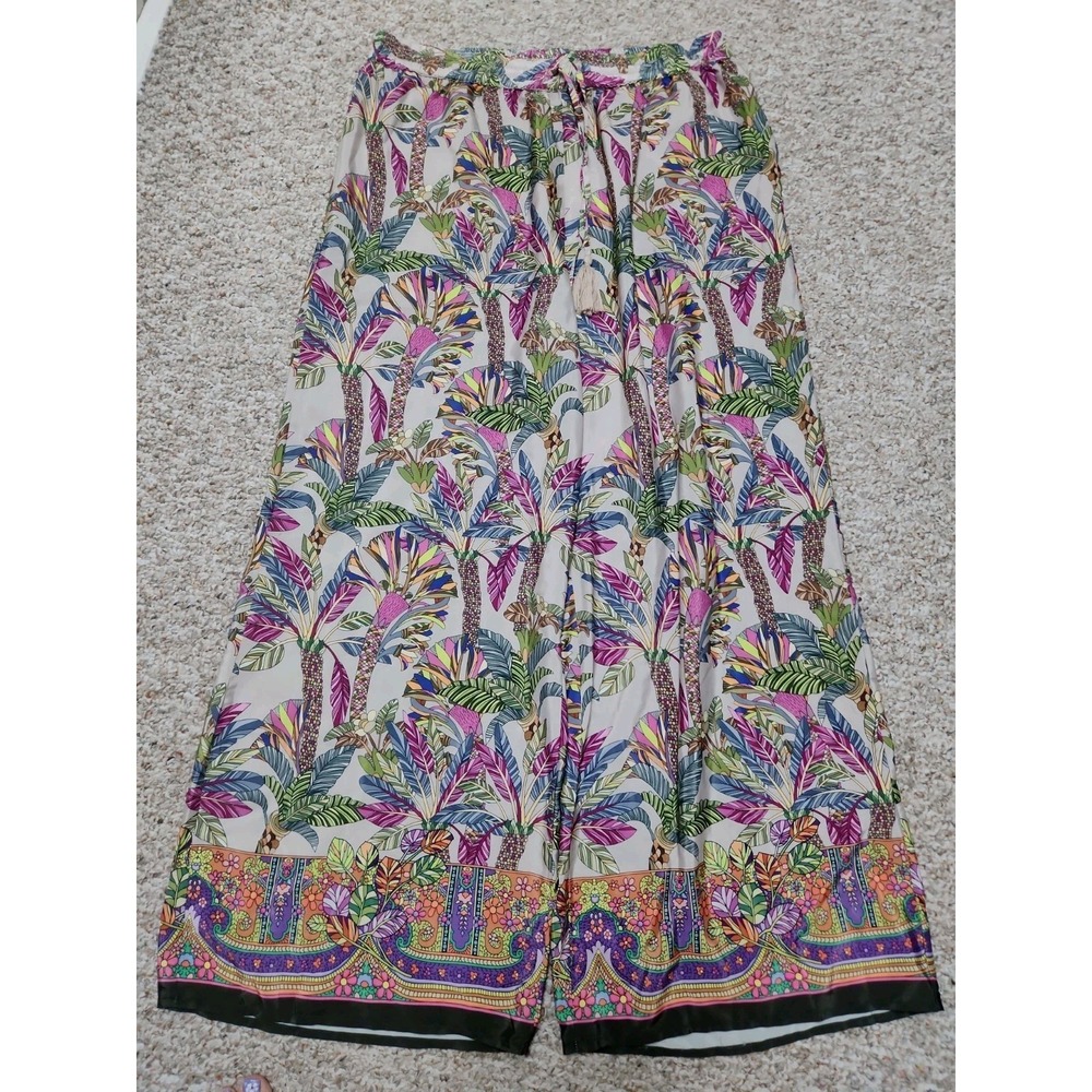 T Tahari Pull On Pant Women's XL Palm Multi Border Print‎ NWT $68 34x30 India